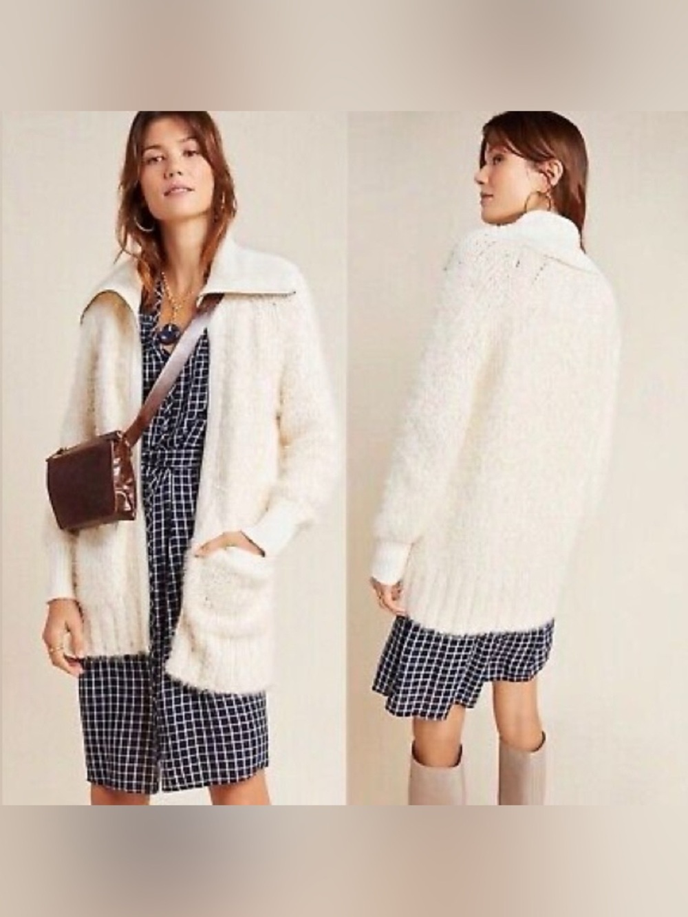 Anthropologie Bethenny Zip-Front Cozy  Bouclé Open-Front Women's Cardigan